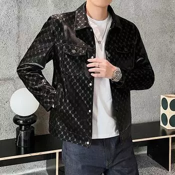 Мужская мотоциклетная кожаная куртка с лацканами, винтажные куртки из искусственной кожи, байкерское пальто, уличная мужская куртка L чёрный