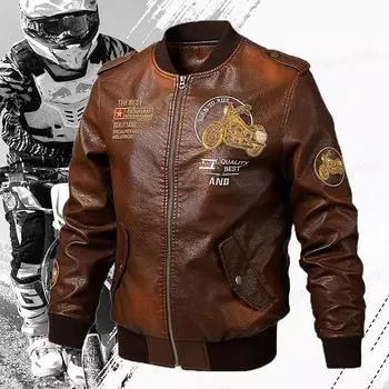 Мужская мотоциклетная куртка из искусственной кожи, модная цветная уличная куртка-бомбер с вышивкой, пальто из искусственной кожи M чёрный