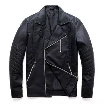 Мужская мотоциклетная куртка с лацканами, куртка из искусственной кожи в гонконгском стиле, кожаная куртка в стиле рок, тонкая куртка для молодежи на весну и осень M чёрный