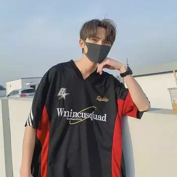 Мужская мотоциклетная майка с вышивкой и V-образным вырезом — свободный крой, короткий рукав, стиль хип-хоп 3XL чёрный