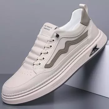 Мужская мягкая кожаная обувь весна-осень 2024 г.: Трансграничная модная, мягкая подошва, универсальная повседневная обувь 40 белый