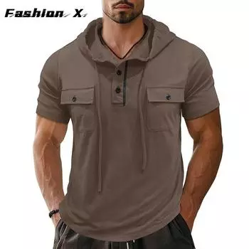 Мужская мягкая толстовка с коротким рукавом, легкий пуловер, летние повседневные толстовки с капюшоном, дышащие футболки, влагоотводящие рубашки Dry Fit для мужчин M хаки