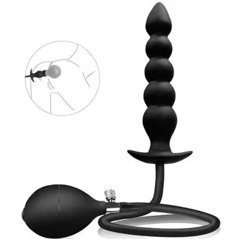 Мужская надувная анальная пробка с расширением для ручного зажима и шариками для массажа простаты 5 pull beads