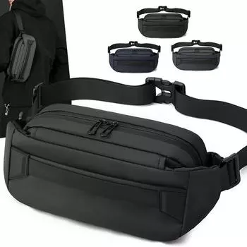 Мужская нагрудная сумка, большая вместимость, поясная сумка, многофункциональная сумка через плечо с магнитной застежкой чёрный