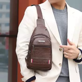 Мужская нагрудная сумка через плечо, мягкая кожаная новая сумка через плечо, модный повседневный рюкзак, многослойная сумка через плечо 30cm*5cm*17cm чёрный