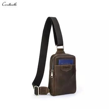 Мужская нагрудная сумка CONTACT S из натуральной кожи, маленькая сумка через плечо, повседневная дорожная сумка через плечо, мини-сумка-мессенджер кофейный