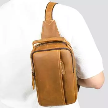 Мужская нагрудная сумка Crazy Horse Leather Head Layer из коровьей кожи, ретро-сумка через плечо из коровьей кожи, многофункциональные рюкзаки коричневый