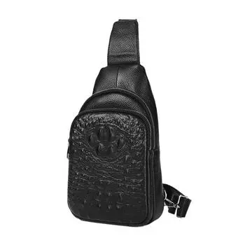 Мужская нагрудная сумка из натуральной кожи с крокодиловым узором и верхним слоем из воловьей кожи, сумка на одно плечо, рюкзак через плечо, деловая повседневная модная нагрудная сумка чёрный