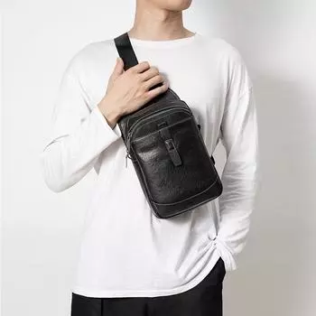 Мужская нагрудная сумка из натуральной кожи, модная, деловая, повседневная, большая вместимость, первый слой, нагрудная сумка из коровьей кожи, многослойная сумка чёрный