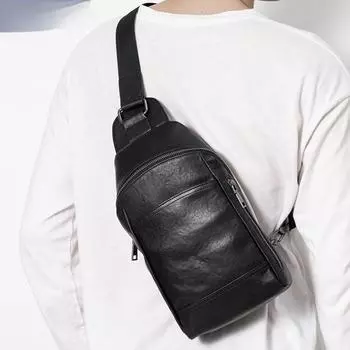 Мужская нагрудная сумка из натуральной кожи, модная простая деловая сумка через плечо из коровьей кожи с верхним слоем, большая вместимость чёрный