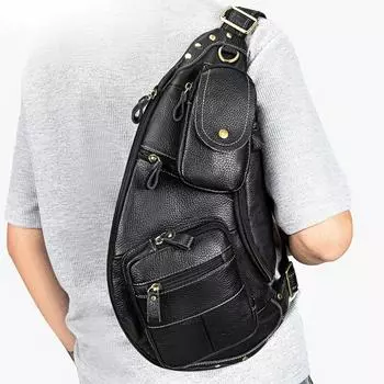 Мужская нагрудная сумка из натуральной кожи, сумка через плечо ручной работы в стиле ретро, многофункциональная мужская сумка через плечо чёрный