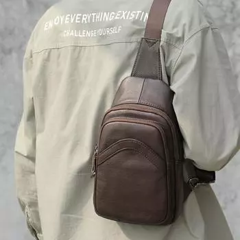 Мужская нагрудная сумка из натуральной кожи, сумка через плечо, большая вместимость, головной слой, модные спортивные сумки через плечо из коровьей кожи красный/коричневый
