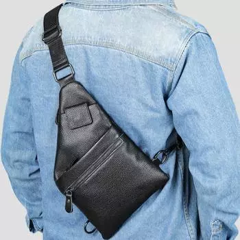 Мужская нагрудная сумка из натуральной кожи, сумка через плечо из коровьей кожи, нагрудная сумка чёрный