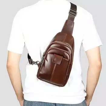 Мужская нагрудная сумка из натуральной кожи, сумка через плечо на одно плечо, сумка для поездок на работу, большая вместимость, сумка на голову из коровьей кожи кофейный