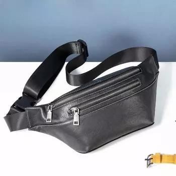 Мужская нагрудная сумка из натуральной кожи, деловая, повседневная, стильная, простая, мужская, поясная сумка, верхний слой кожи чёрный