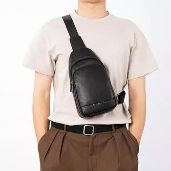 Мужская нагрудная сумка из натуральной кожи, повседневная корейская сумка через плечо, многофункциональная модная сумка через плечо из коровьей кожи первого слоя чёрный