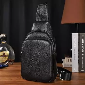 Мужская нагрудная сумка из натуральной кожи, мужская сумка через плечо из мягкой кожи, повседневный рюкзак через плечо с верхним слоем из коровьей кожи чёрный