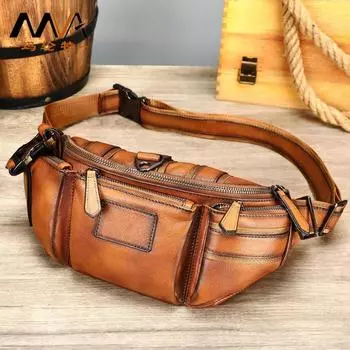 Мужская нагрудная сумка из натуральной кожи, сумка на пояс в стиле ретро, сумка на одно плечо через плечо, мужская набедренная сумка из коровьей кожи