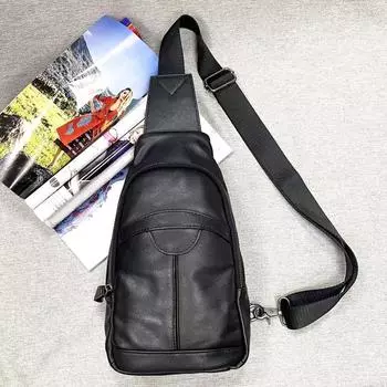 Мужская нагрудная сумка, модная сумка через плечо из коровьей кожи, черная кожаная мужская сумка