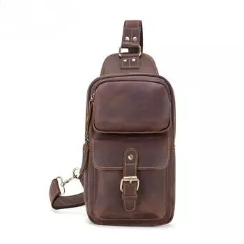 Мужская нагрудная сумка Мужская сумка через плечо, Высококлассная ретро одноплечевая сумка Мужская нагрудная сумка из натуральной кожи кофейный