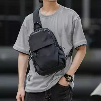 Мужская нагрудная сумка, простая сумка через плечо на одно плечо, рюкзак через плечо, маленькая сумка, модная сумка почтальона для мужчин 10 inches чёрный