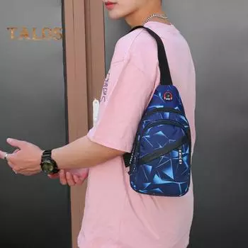 Мужская нагрудная сумка с геометрическим принтом, треугольная сумка на молнии, водонепроницаемая, с регулируемым ремнем, переносная сумка-слинг, для спорта на открытом воздухе, для путешествий, через плечо чёрный