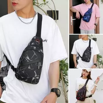 Мужская нагрудная сумка с геометрическим принтом, треугольная сумка на молнии, водонепроницаемая, с регулируемым ремнем, переносная сумка-слинг, для спорта на открытом воздухе, для путешествий, через плечо чёрный