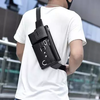 Мужская нагрудная сумка с отверстием для защиты от кражи, регулируемый плечевой ремень, многофункциональная, из искусственной кожи, уникальная