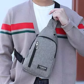 Мужская нагрудная сумка-слинг, большая вместительная водонепроницаемая парусиновая сумка с регулируемым ремешком на молнии, сумка через плечо для путешествий на открытом воздухе, сумка для телефона на одно плечо светло-серый