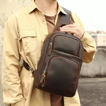 Мужская нагрудная сумка в стиле ретро, вместительная, многофункциональная, из натуральной кожи, повседневная и простая сумка на одно плечо