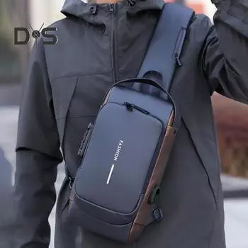Мужская нагрудная сумка, водонепроницаемая, противоугонная, с двумя молниями и кодовым замком, сумка на ремне, USB-порт для зарядки, многослойный портативный рюкзак для путешествий через плечо серый
