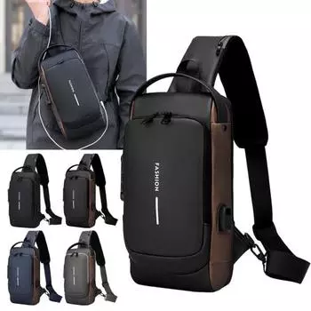 Мужская нагрудная сумка, водонепроницаемая, противоугонная, с двумя молниями и кодовым замком, сумка на ремне, USB-порт для зарядки, многослойный портативный рюкзак для путешествий через плечо серый