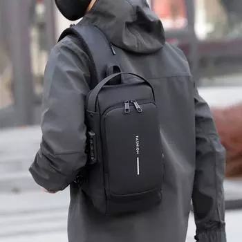 Мужская нагрудная сумка, водонепроницаемая, противоугонная, с двумя молниями и кодовым замком, сумка на ремне, USB-порт для зарядки, многослойный портативный рюкзак для путешествий через плечо серый