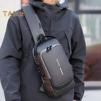 Мужская нагрудная сумка, водонепроницаемая, противоугонная, с двумя молниями и кодовым замком, сумка на ремне, USB-порт для зарядки, многослойный портативный рюкзак для путешествий через плечо серый