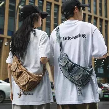 Мужская нагрудная сумка, женская джинсовая сумка через плечо с несколькими карманами, дорожная сумка через плечо для мужчин, сумка для мобильного телефона чёрный