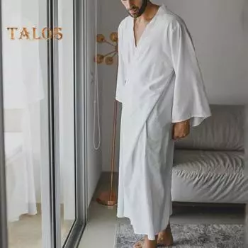 Мужская накидка, пальто, однотонная свободная рубашка, куртка с длинным рукавом, мягкая дышащая ткань, длинная рубашка, универсальная повседневная одежда S белый