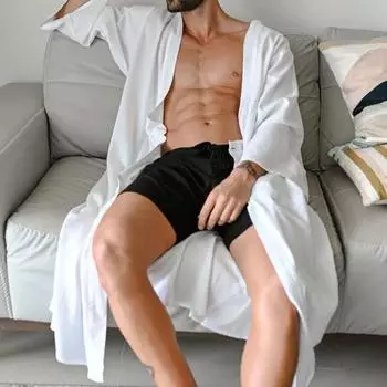 Мужская накидка, пальто, однотонная свободная рубашка, куртка с длинным рукавом, мягкая дышащая ткань, длинная рубашка, универсальная повседневная одежда S белый