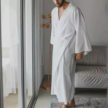 Мужская накидка-пальто, однотонная свободная рубашка, куртка с длинным рукавом S белый