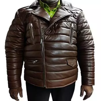 Мужская натуральная коричневая овечья кожа, куртка-ветровка, кожаный байкерский пуховик, куртка Cafe Racer, стеганая куртка, стеганая куртка PUFFER, лучший подарок для него XS темно-коричневого