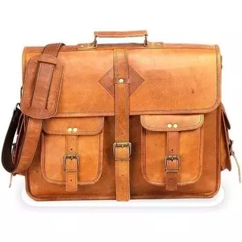Мужская натуральная коричневая винтажная кожаная сумка через плечо для ноутбука, портфель 18 x 13 x 4 in коричневый