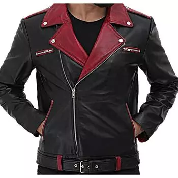 Мужская натуральная кожа ягненка, стильный черно-красный стиль, кожаная байкерская куртка/, натуральная кожа в стиле ретро, байкерская куртка/, двухцветная кожа, мужская куртка