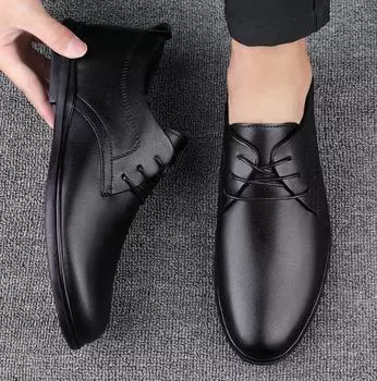 Мужская натуральная кожа удобная повседневная обувь классические мужские деловые туфли универсальные мужские туфли без застежек мужские оксфорды на шнуровке 38