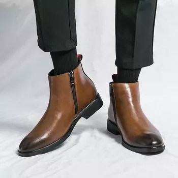 Мужская натуральная кожаная обувь для деловых переговоров, свиданий, повседневная обувь, официальная обувь для вечеринок, удобная и универсальная кожаная обувь с высоким берцем 37 чёрный