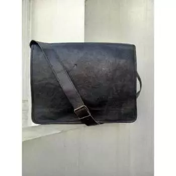 Мужская натуральная винтажная черная кожаная сумка через плечо сумка для ноутбука портфель 11 x 15 in чёрный