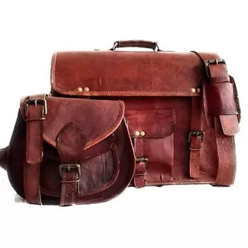 Мужская натуральная винтажная кожаная сумка через плечо для ноутбука, компьютера, бесплатная сумка, комбинированная 11 X 15 in коричневый