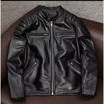 Мужская натуральная воловья кожа. 100%. Крутая кожаная куртка Motor Rider. Облегающая куртка больших размеров из натуральной кожи. S