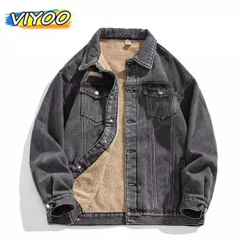 Мужская негабаритная Y2K Plus бархатная толстая военная винтажная ковбойская джинсовая зимняя куртка пальто парки для мужчин корейская одежда из хлопка для женщин M серый