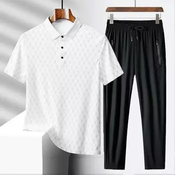 Мужская нейлоновая ткань с взрывными элементами, рубашка-поло B-word, длинный комплект, холодный костюм из ледяного шелка M белый