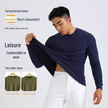 Мужская немецкая бархатная согревающая рубашка с круглым вырезом и гиалуроновой кислотой, повседневный теплый топ, также можно использовать как спортивную толстовку XL оливковое зеленый