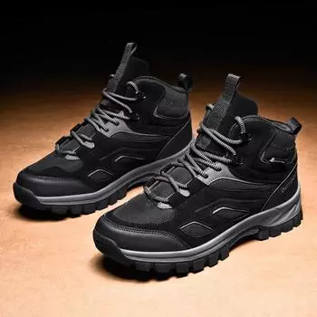 Мужская нескользящая и износостойкая обувь большого размера с высоким верхом для отдыха на открытом воздухе, походная обувь, походная обувь 39 чёрный